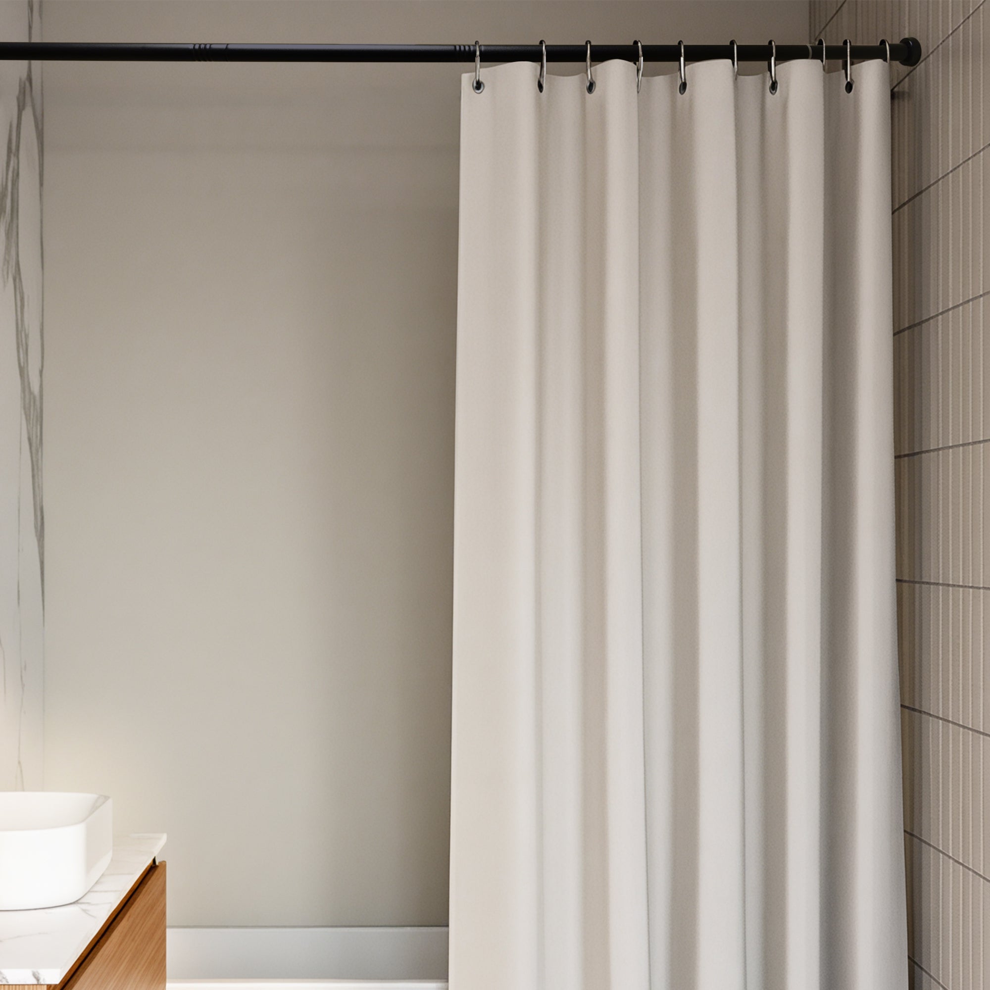 Adjustable 32-80 inch shower bar, 1-inch diameter spring tension bar, no drilling required, rust proof and anti slip shower bar