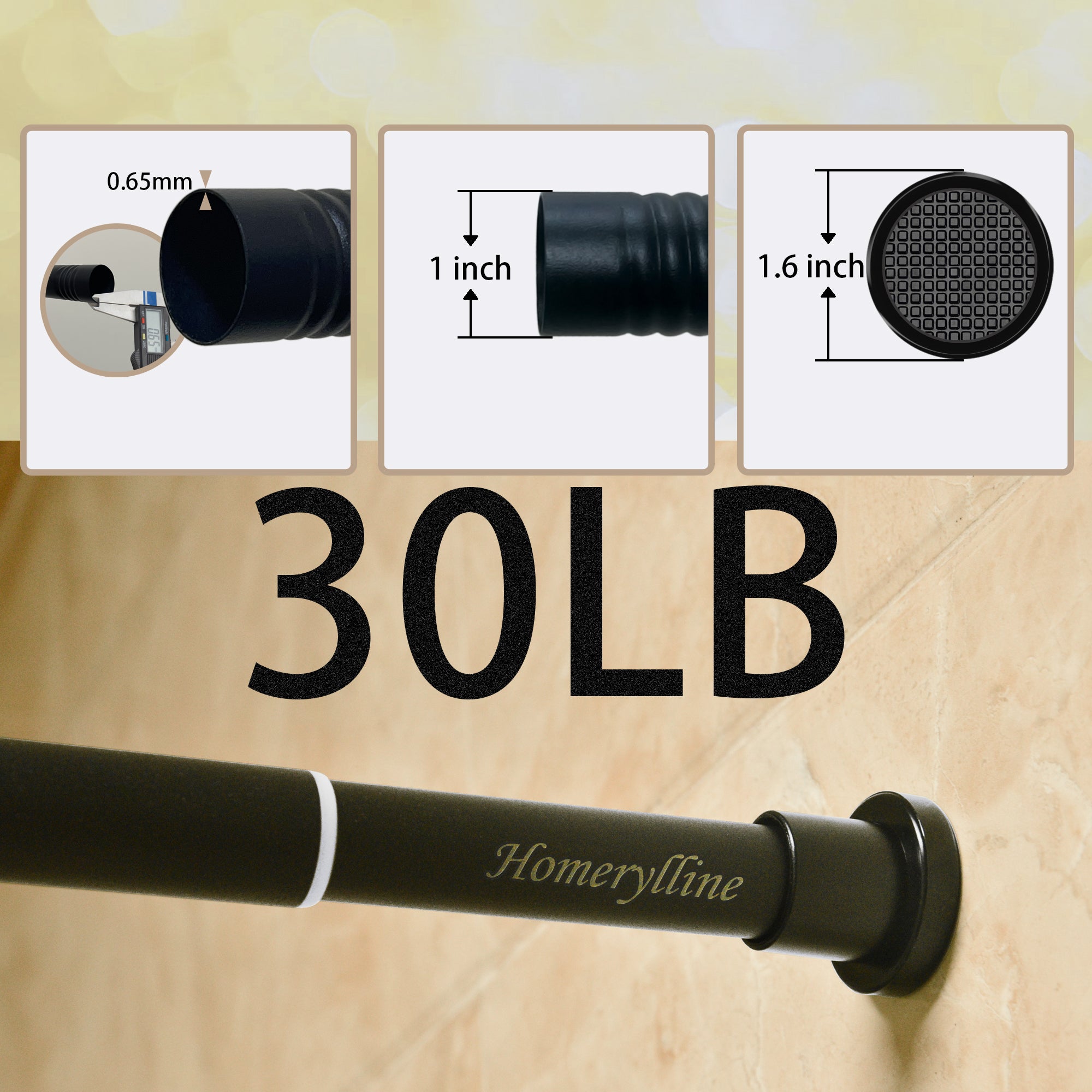 Adjustable 32-80 inch shower bar, 1-inch diameter spring tension bar, no drilling required, rust proof and anti slip shower bar