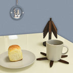 Bamboo Cup Coaster Set，Tree Shape Trivet Set,Tree Coasters- 5 bamboo Trivets + 1 Stand stored for hot Dish/Pot/Bowl/teapot/hot Pot Set (Brown)