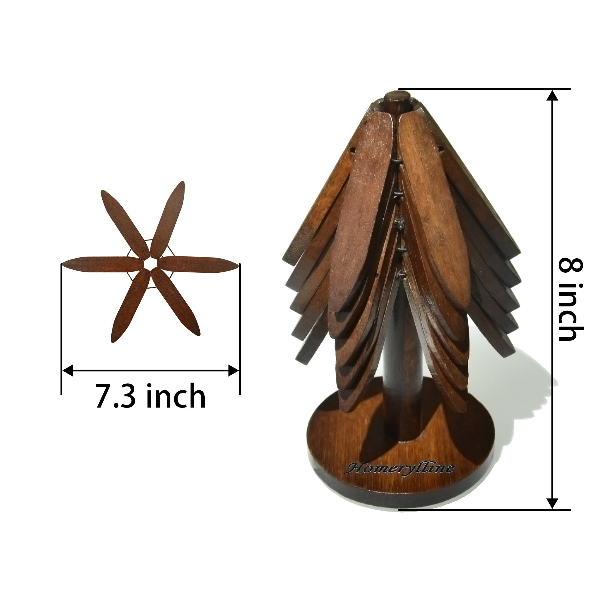 Bamboo Cup Coaster Set，Tree Shape Trivet Set,Tree Coasters- 5 bamboo Trivets + 1 Stand stored for hot Dish/Pot/Bowl/teapot/hot Pot Set (Brown)